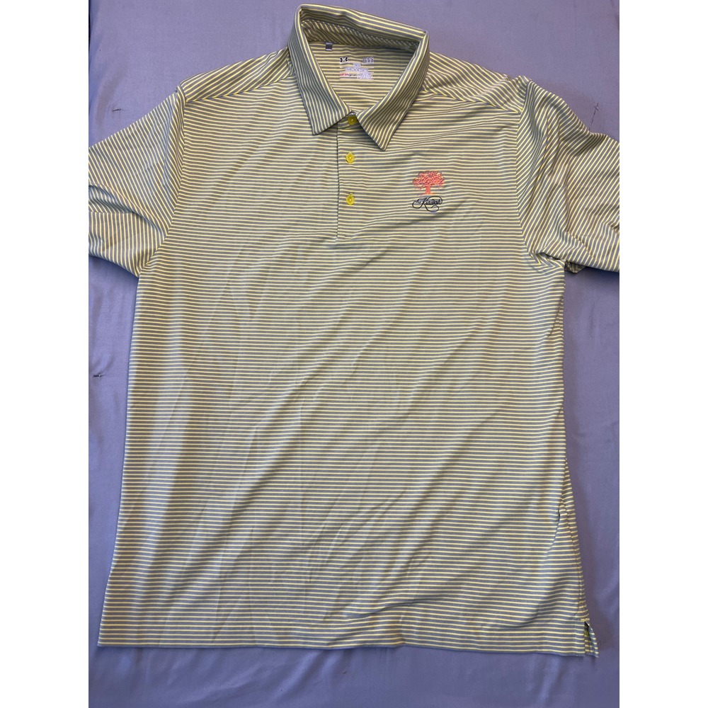 Under Armour Mens Kiawah Island Golf Polo Yellow Gray Striped Large HeatGear